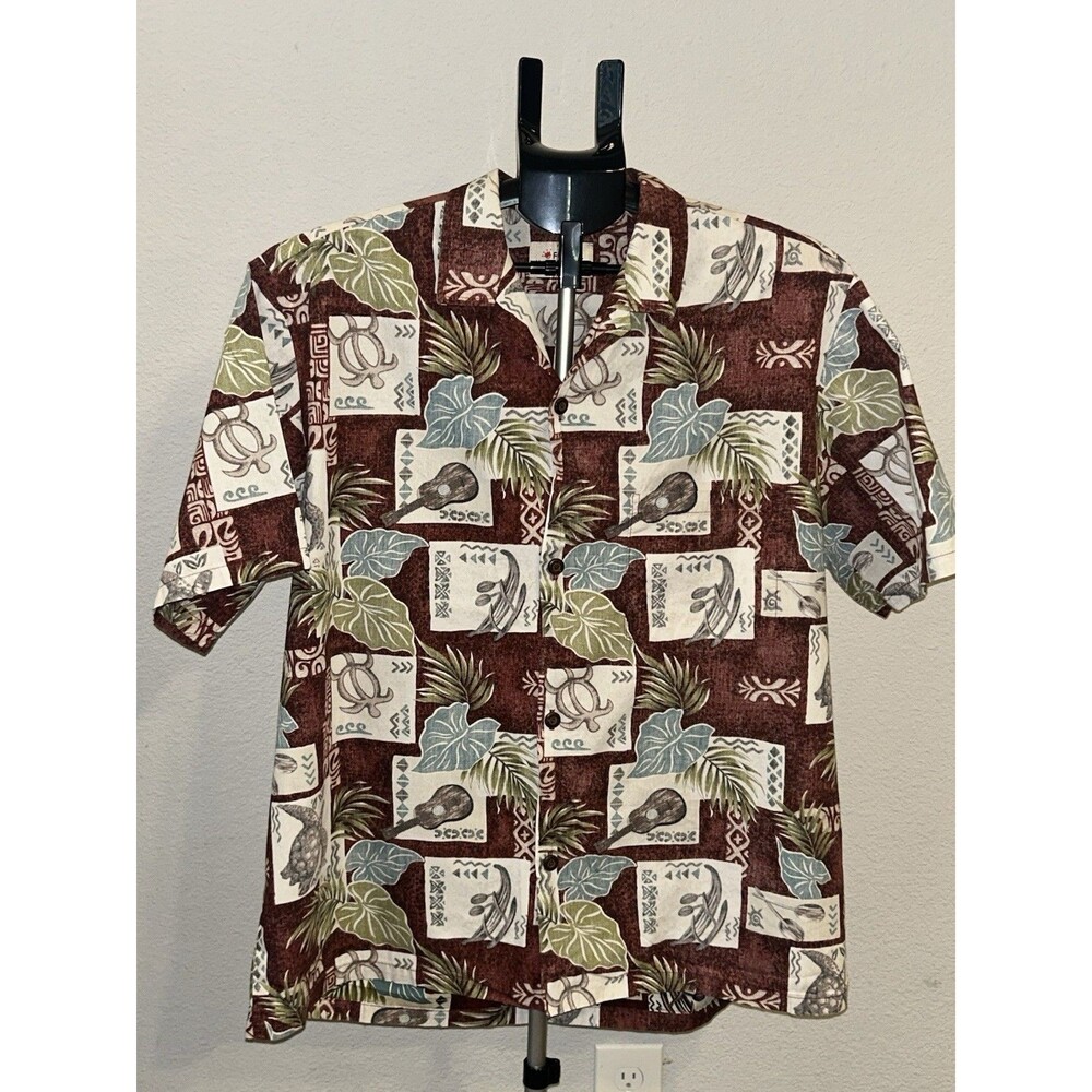 Royal Hawaiian Creations Men XL Hawaiian Shirt Burgundy Honu Turtle Made in USA